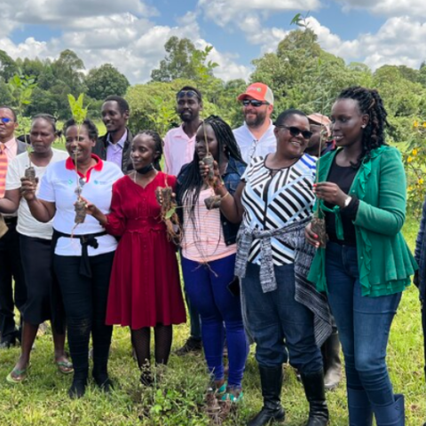 Yala River Catchment stakeholders at a tree planting ceremony in Kakon'ony, Nandi county, Kenya (photo credit Douglas Nyolei